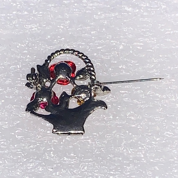 Red, Pink, & Gold Roses in Silver Tone Basket Brooch/Pin - Picture 9 of 16